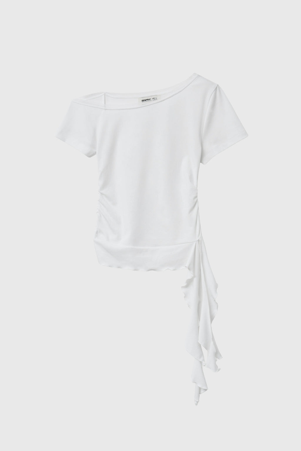 [General Idea] Mesh Trimming One Shoulder T-Shirt / White