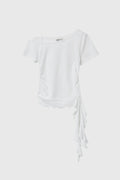 [General Idea] Mesh Trimming One Shoulder T-Shirt / White