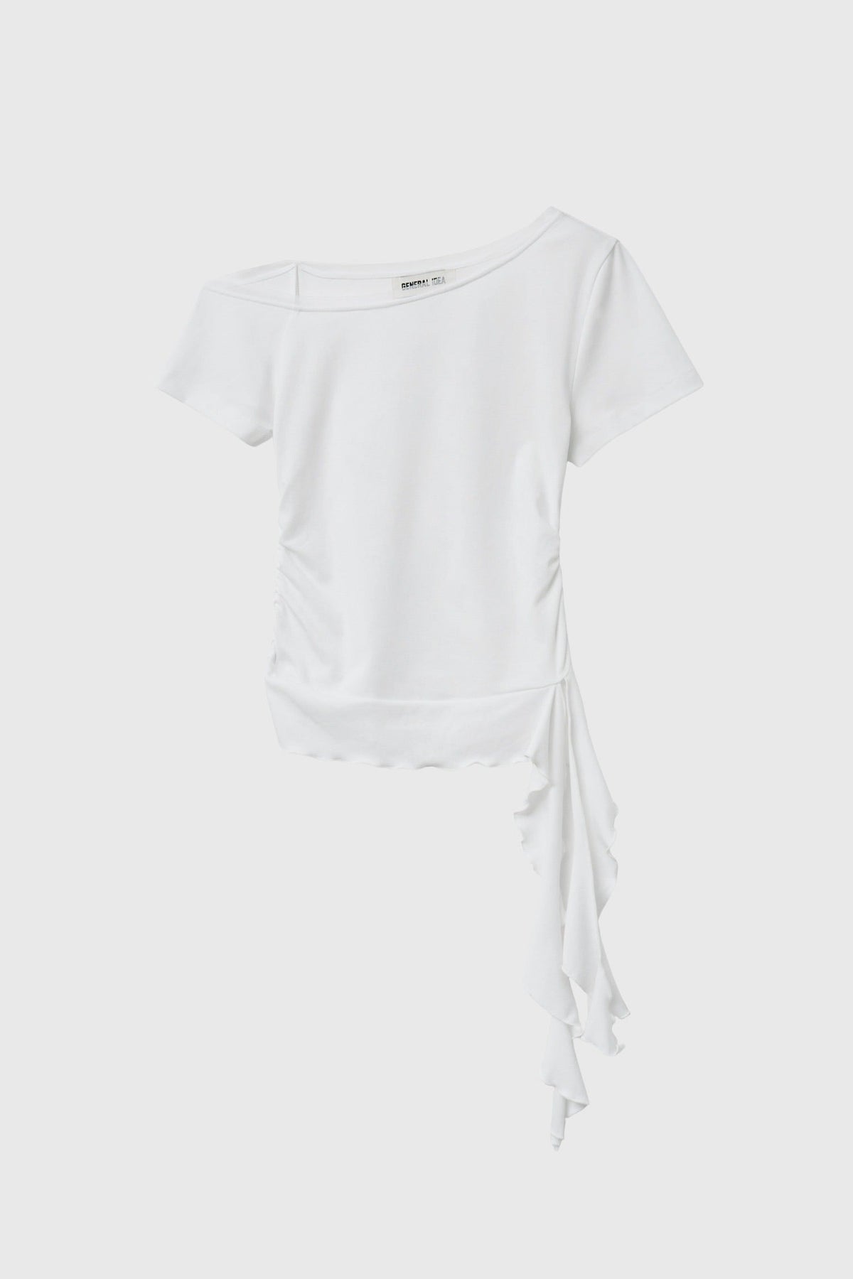 General Idea Mesh Trimming One Shoulder T-Shirt White