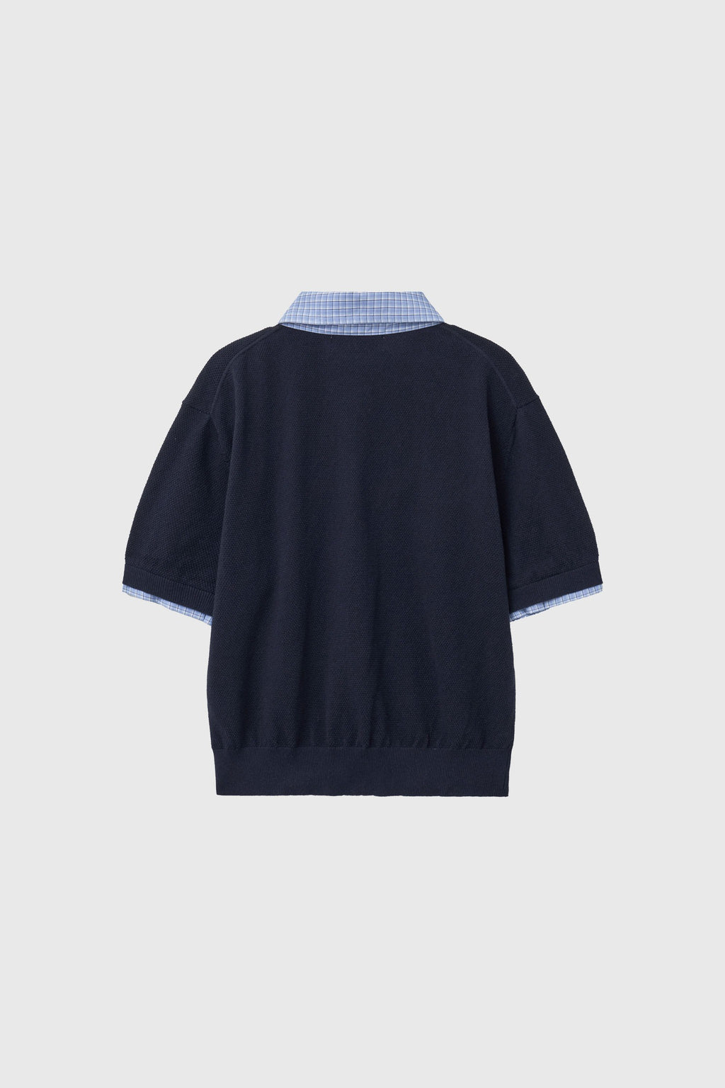 [General Idea] Shirt Collar Piqué Half-Sleeve Knit Top / Navy