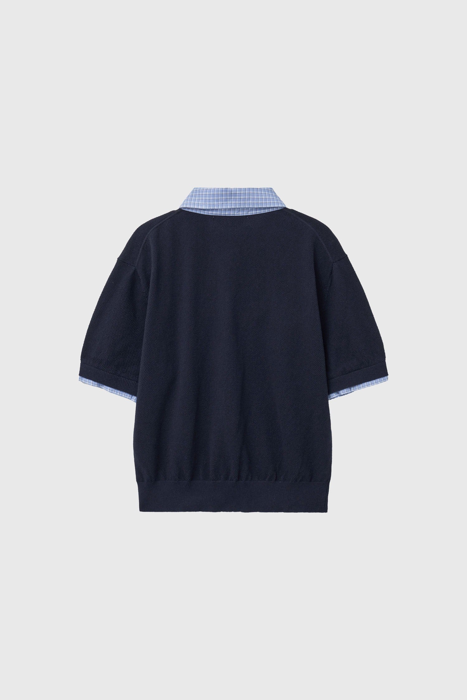 [General Idea] Shirt Collar Piqué Half-Sleeve Knit Top / Navy