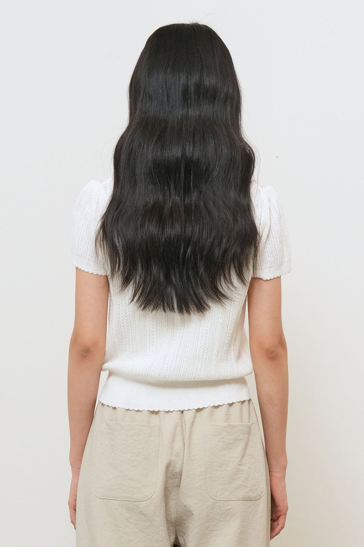 General Idea Punching Scallop Half Cardigan White detail 2
