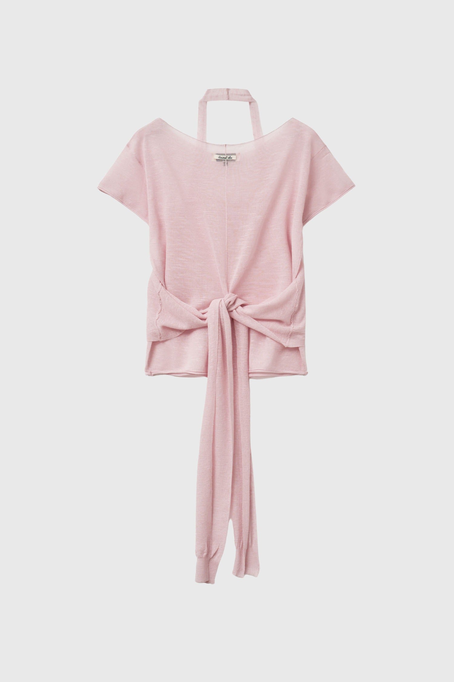 [General Idea] See-Through Halter Neck Layered Knit Set / Pink