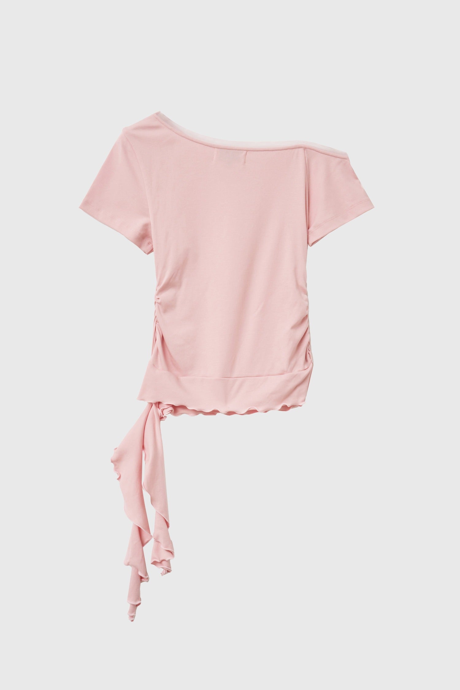 [General Idea] Mesh Trimming One Shoulder T-Shirt / Pink