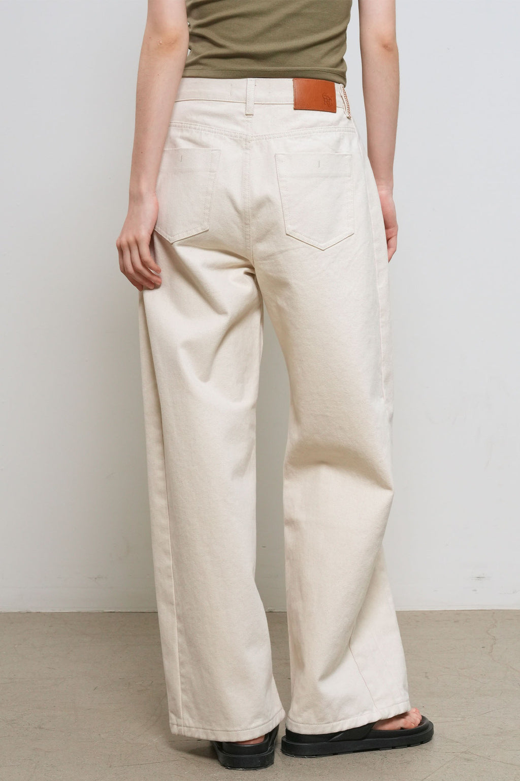 [General Idea] Snap Detail Wide Denim Pants / Ivory