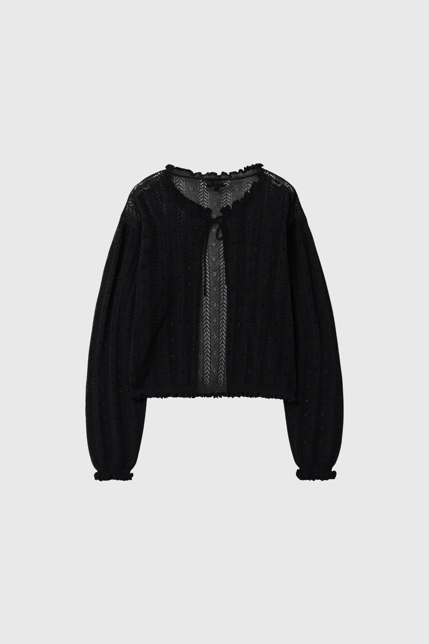 [General Idea] Punching Ruffle Sleeveless Cardigan Set / Black