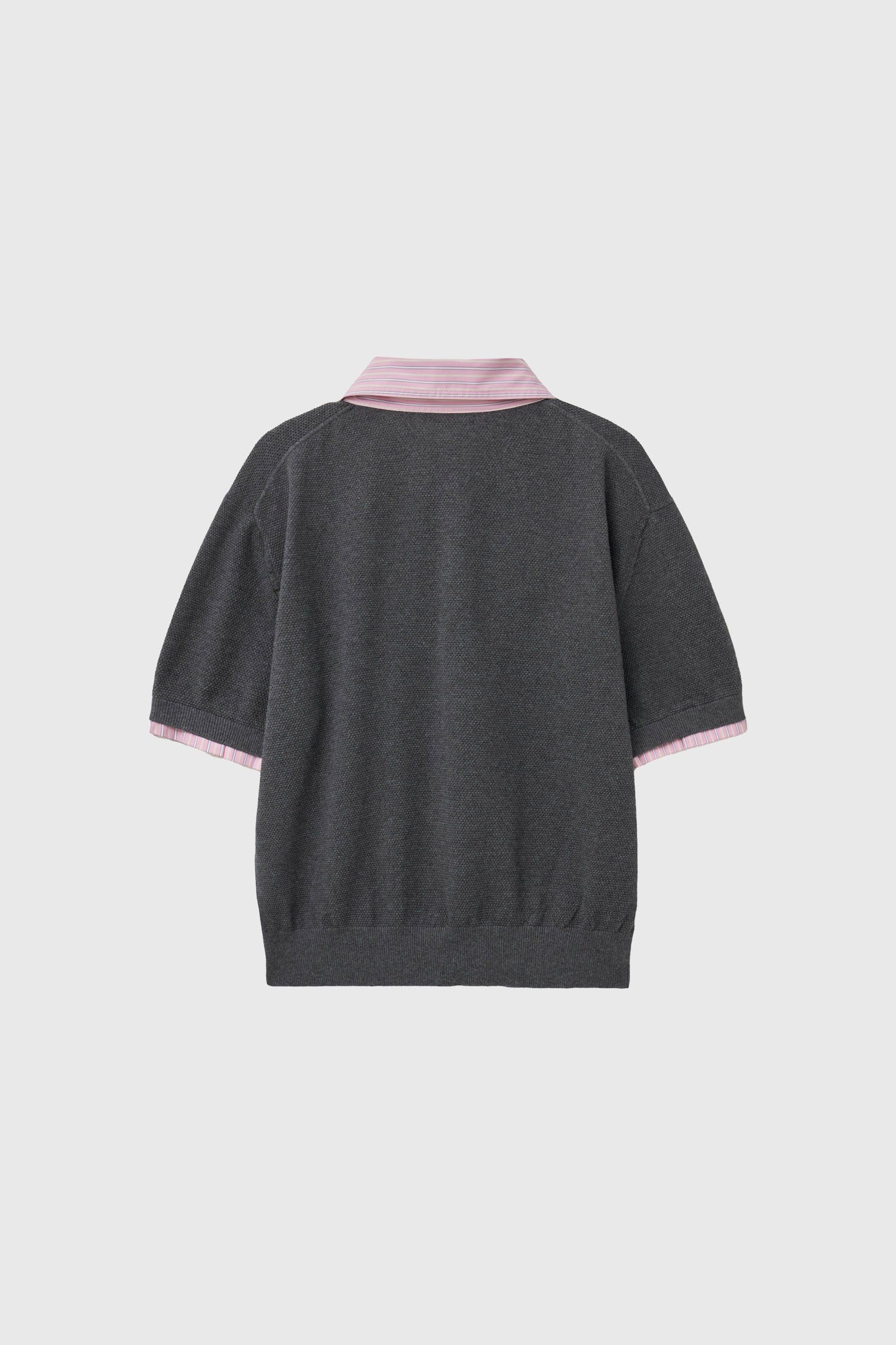 [General Idea] Shirt Collar Piqué Half-Sleeve Knit Top / Charcoal