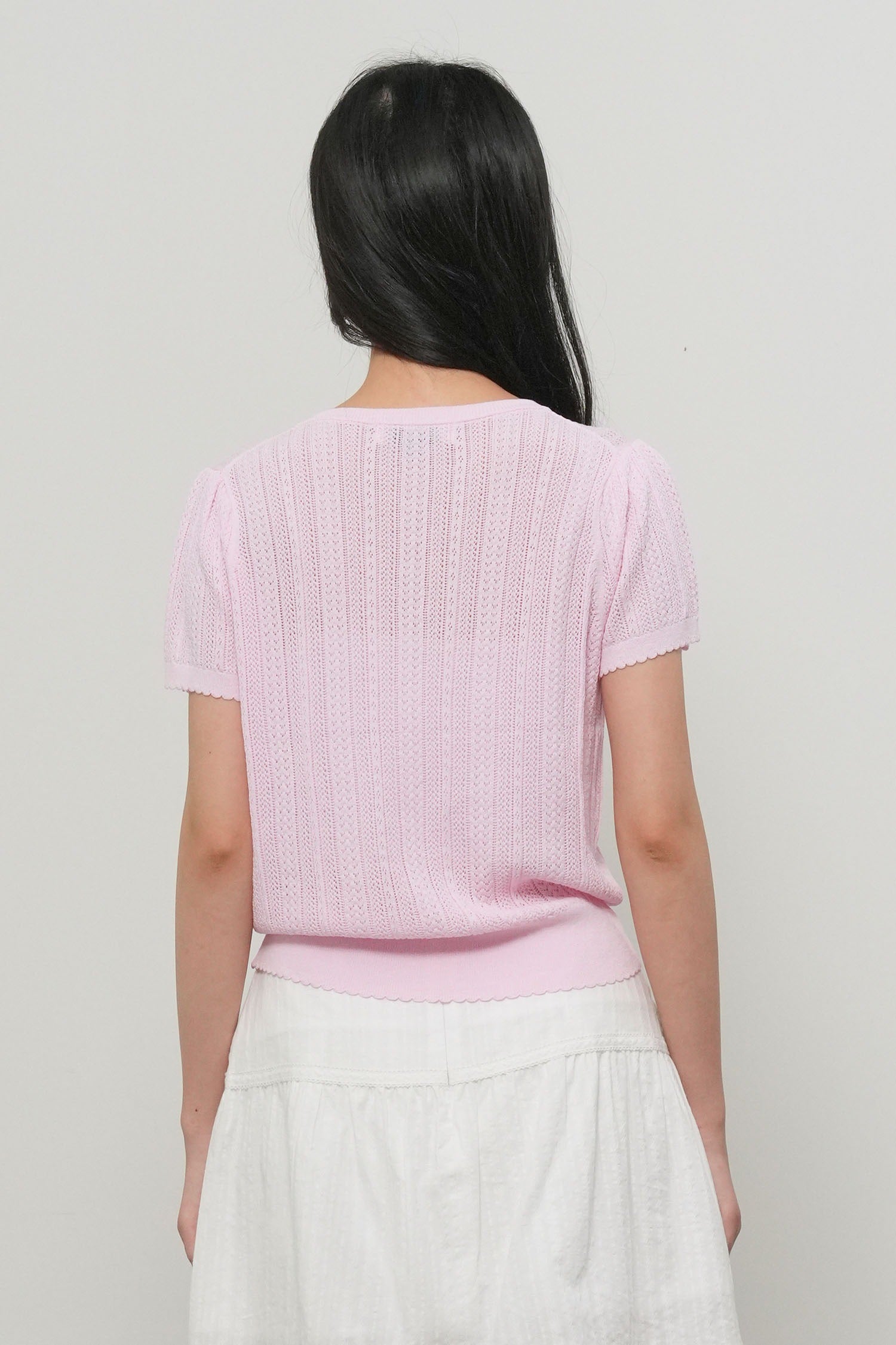 [General Idea] Punching Scallop Half Cardigan / Pink